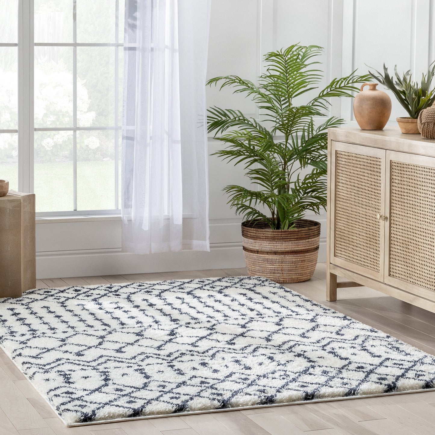Coimbra Moroccan Diamond Pattern Blue Thick & Soft Shag Rug CE-24