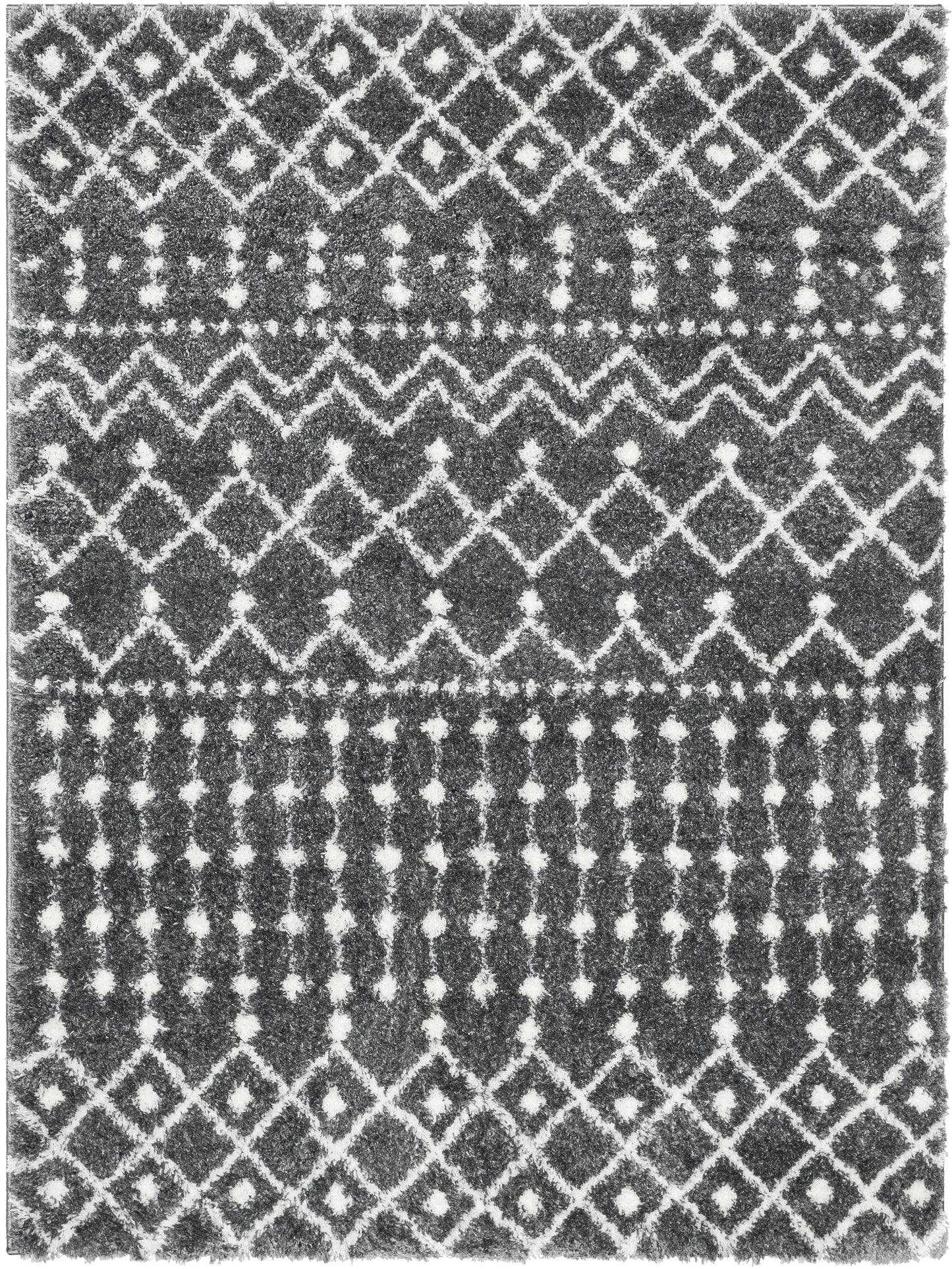 Coimbra Moroccan Diamond Pattern Grey Thick & Soft Shag Rug CE-27