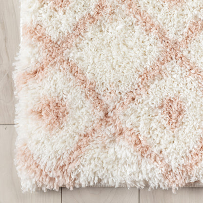Coimbra Moroccan Diamond Pattern Blush Thick & Soft Shag Rug CE-29