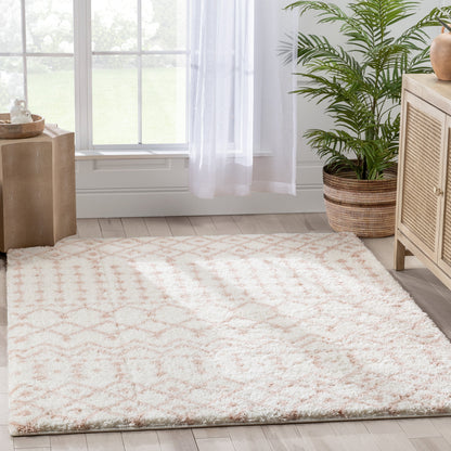 Coimbra Moroccan Diamond Pattern Blush Thick & Soft Shag Rug CE-29