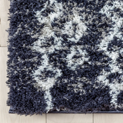 Braga Tribal Geometric Pattern Blue Thick & Soft Shag Rug CE-34