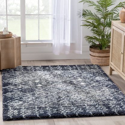 Braga Tribal Geometric Pattern Blue Thick & Soft Shag Rug CE-34
