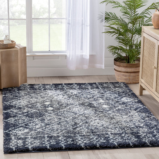 Braga Tribal Geometric Pattern Blue Thick & Soft Shag Rug CE-34