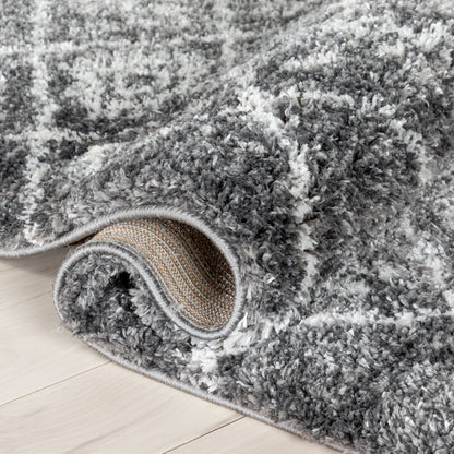 Braga Tribal Geometric Pattern Grey Thick & Soft Shag Rug CE-37