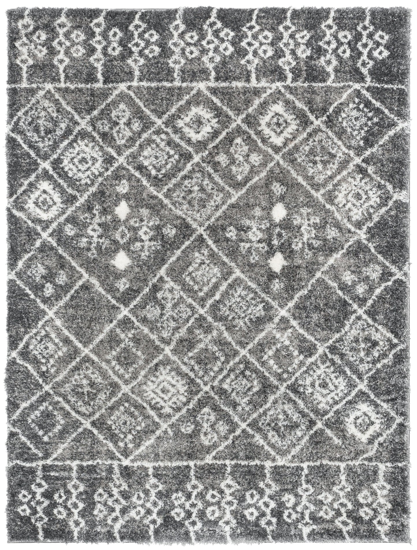 Braga Tribal Geometric Pattern Grey Thick & Soft Shag Rug CE-37