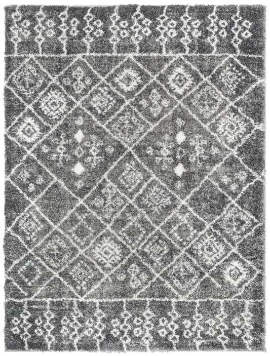 Braga Tribal Geometric Pattern Grey Thick & Soft Shag Rug CE-37