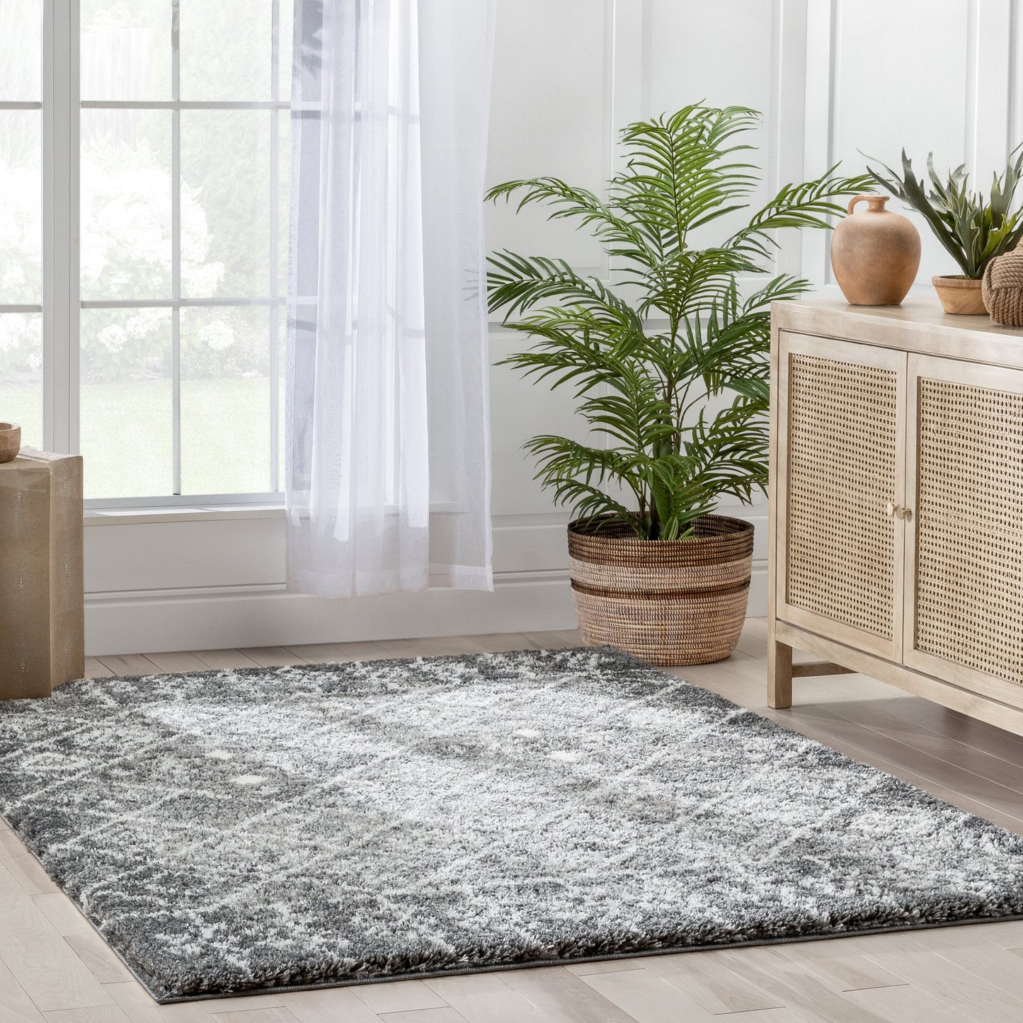 Braga Tribal Geometric Pattern Grey Thick & Soft Shag Rug CE-37
