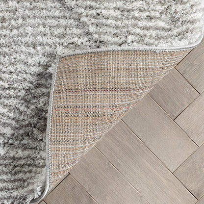 Aviero Moroccan Lattice Trellis Ivory Thick & Soft Shag Rug CE-42