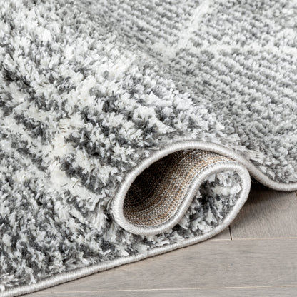 Aviero Moroccan Lattice Trellis Grey Thick & Soft Shag Rug CE-47