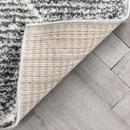 Aviero Moroccan Lattice Trellis Grey Thick & Soft Shag Rug CE-47