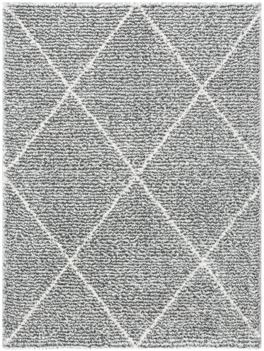 Aviero Moroccan Lattice Trellis Grey Thick & Soft Shag Rug CE-47