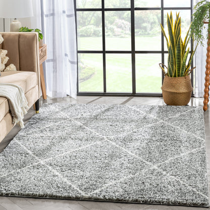 Aviero Moroccan Lattice Trellis Grey Thick & Soft Shag Rug CE-47