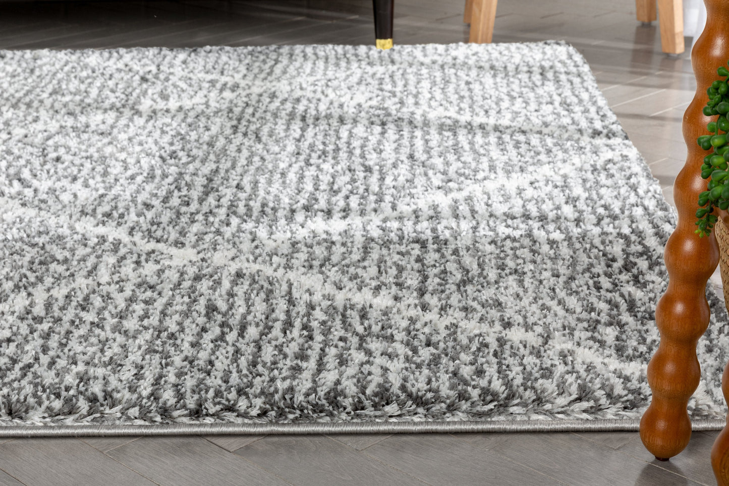 Aviero Moroccan Lattice Trellis Grey Thick & Soft Shag Rug CE-47