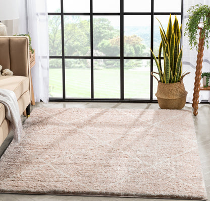 Aviero Moroccan Lattice Trellis Blush Thick & Soft Shag Rug CE-49