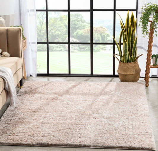 Aviero Moroccan Lattice Trellis Blush Thick & Soft Shag Rug CE-49