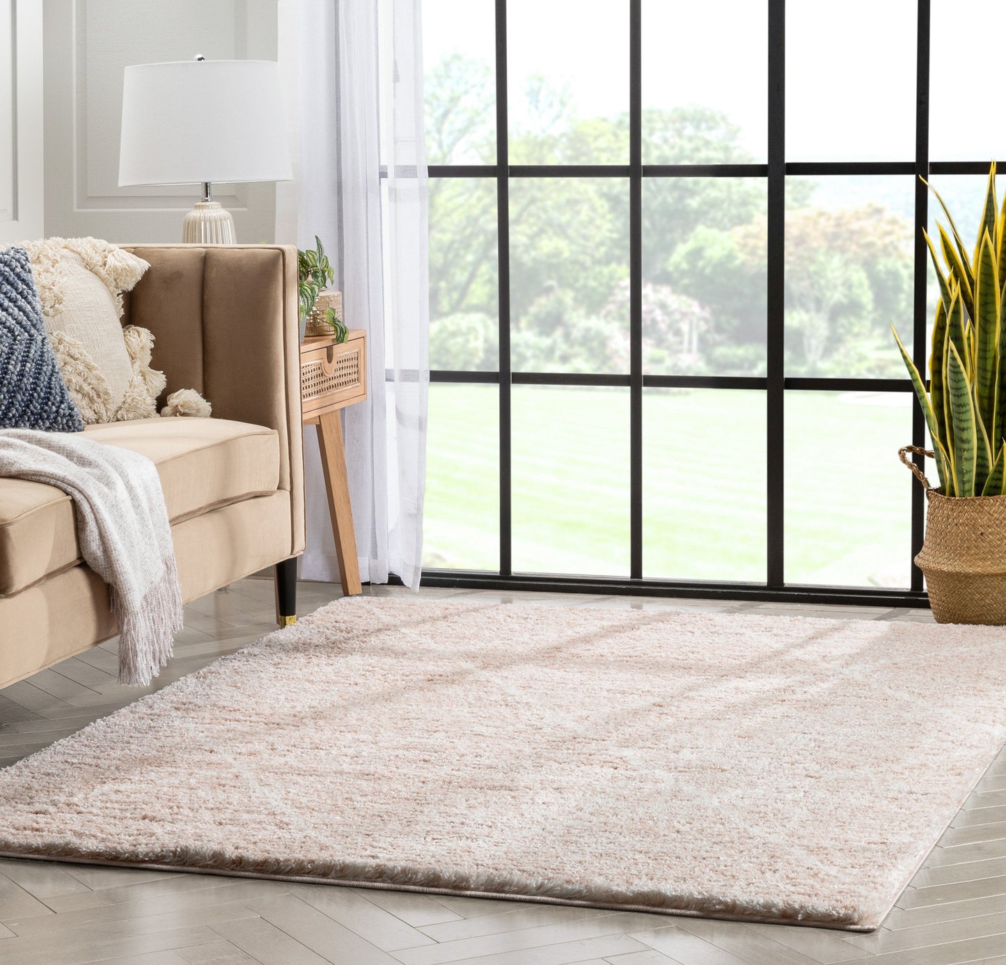 Aviero Moroccan Lattice Trellis Blush Thick & Soft Shag Rug CE-49