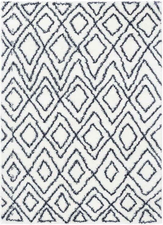 Lagos Tribal Diamond Pattern Blue Thick & Soft Shag Rug CE-54