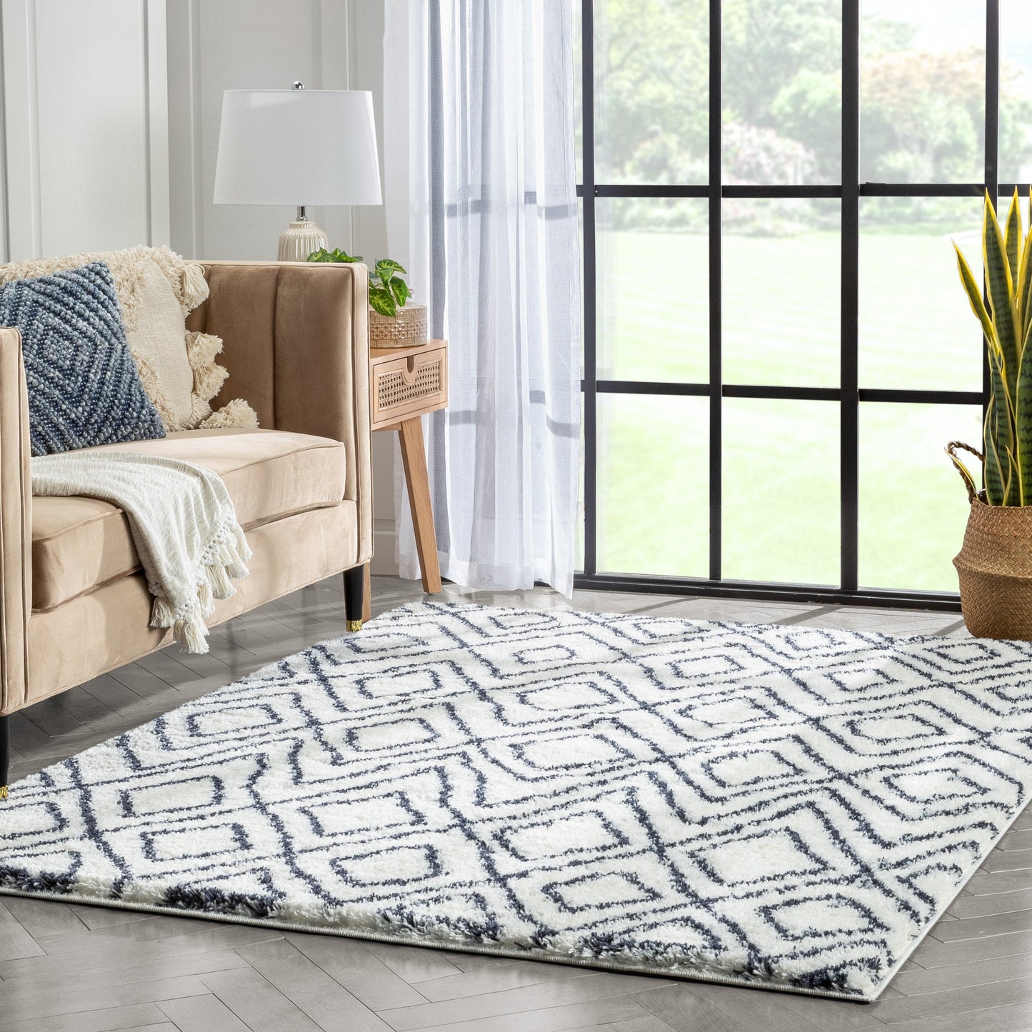 Lagos Tribal Diamond Pattern Blue Thick & Soft Shag Rug CE-54