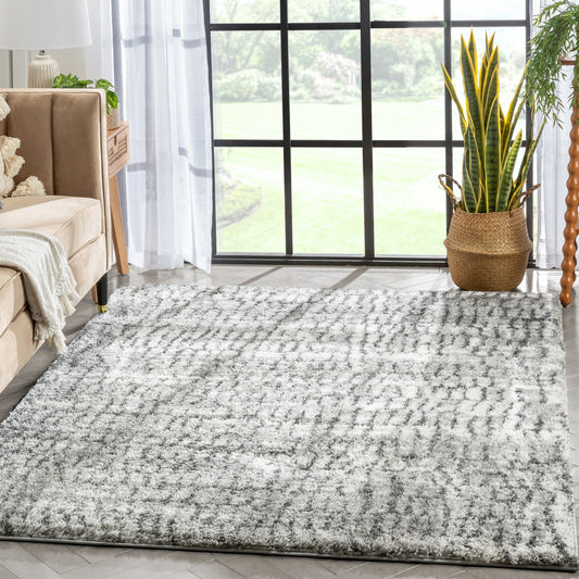 Sintra Mid-Century Modern Geometric Pattern Ivory Thick & Soft Shag Rug CE-62