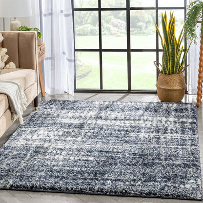 Sintra Mid-Century Modern Geometric Pattern Blue Thick & Soft Shag Rug CE-64