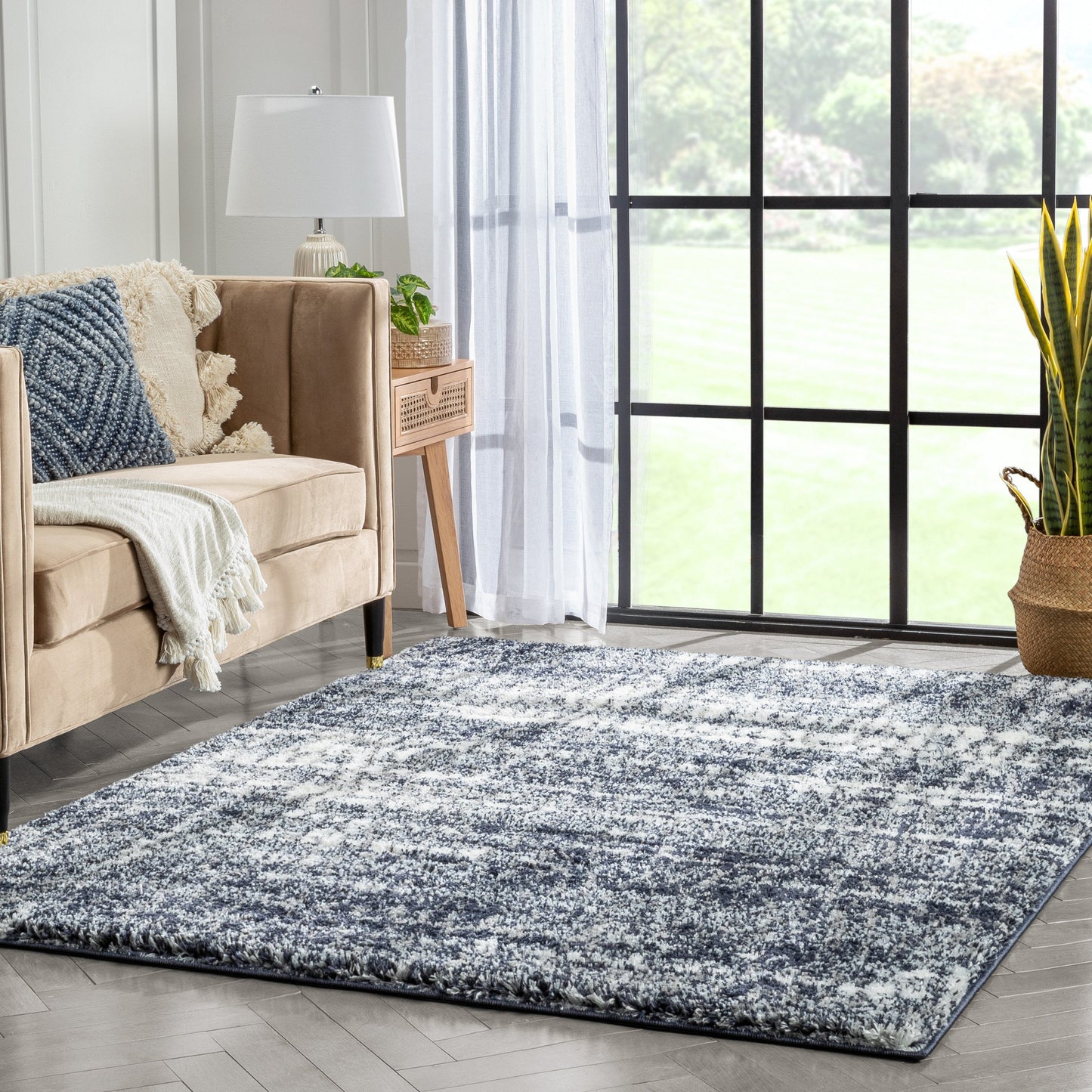 Sintra Mid-Century Modern Geometric Pattern Blue Thick & Soft Shag Rug CE-64