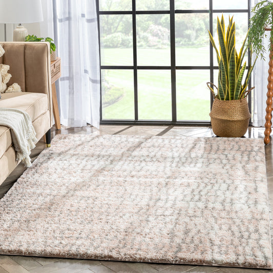 Sintra Mid-Century Modern Geometric Pattern Blush Thick & Soft Shag Rug CE-69