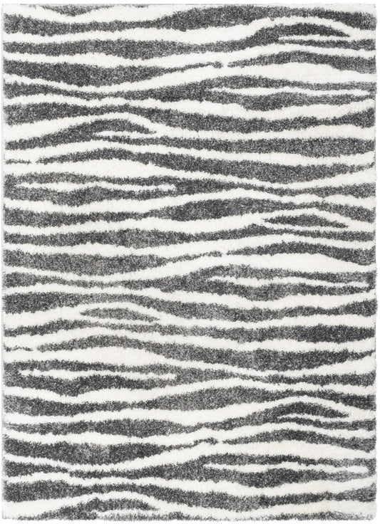 Faro Modern Coastal Waves Pattern Dark Grey Thick & Soft Shag Rug CE-87