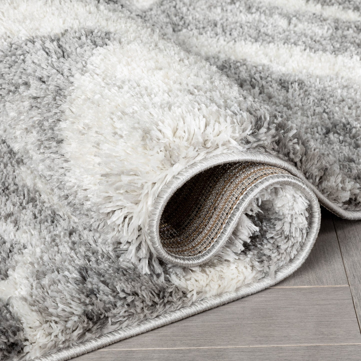 Tomar Modern Chevron Pattern Grey Thick & Soft Shag Rug CE-97
