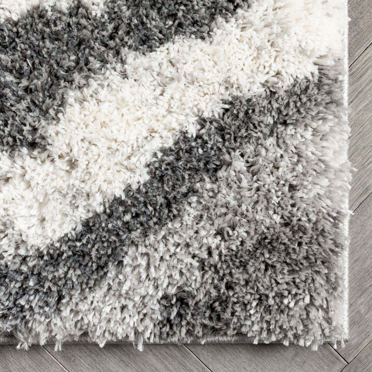 Tomar Modern Chevron Pattern Grey Thick & Soft Shag Rug CE-97
