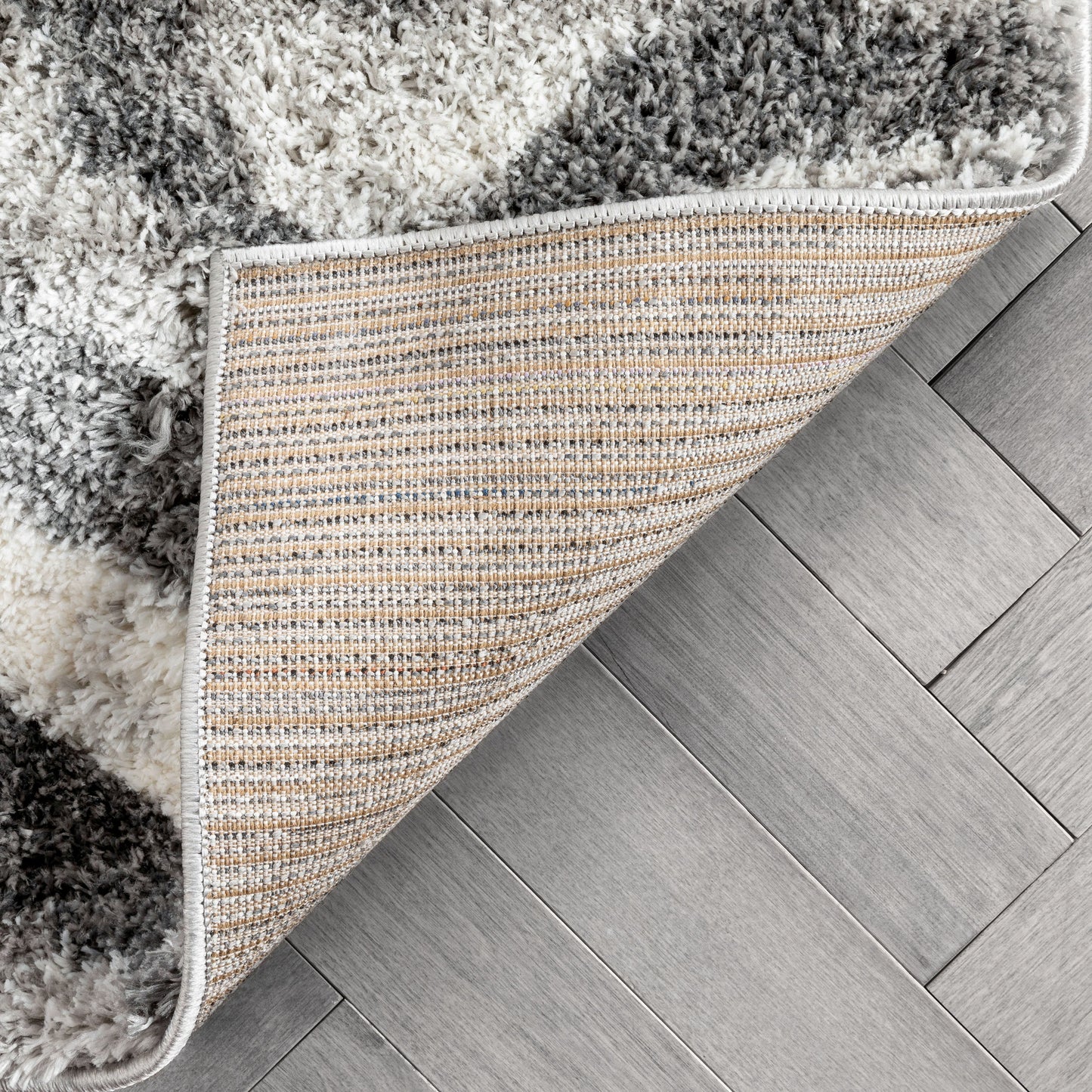 Tomar Modern Chevron Pattern Grey Thick & Soft Shag Rug CE-97