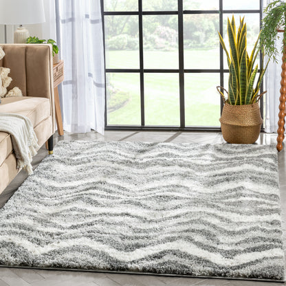 Tomar Modern Chevron Pattern Grey Thick & Soft Shag Rug CE-97