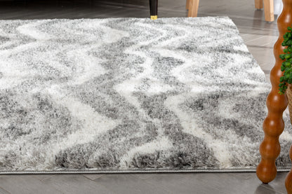 Tomar Modern Chevron Pattern Grey Thick & Soft Shag Rug CE-97