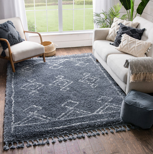Verdant Tribal Diamond Pattern Blue Super Soft And Thick Shag Rug CH-04