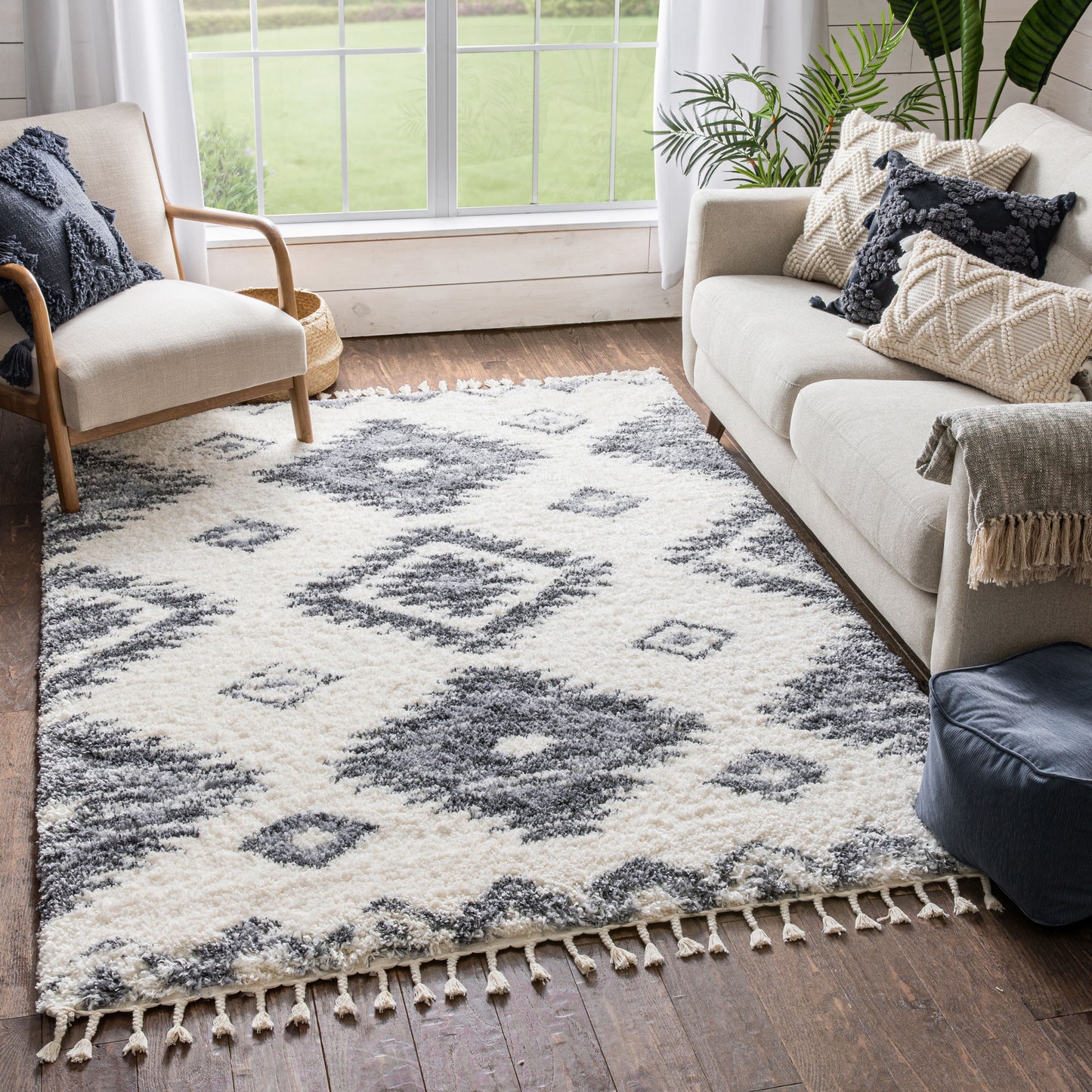 Mona Tribal Southwestern Ivory Super Soft And Thick Shag Rug CH-32