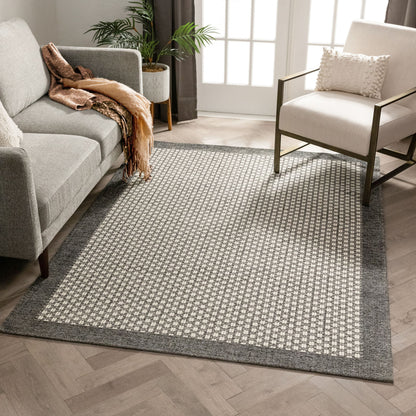 Azuki Contemporary Tribal Border Beige Kilim-Style Rug CHA-12
