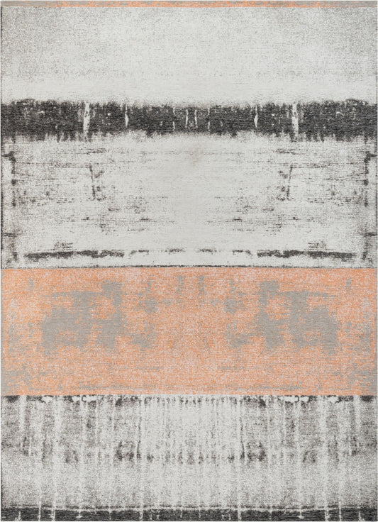 Fanos Modern Distressed Abstract Brush Strokes Salmon Grey Kilim-Style Rug CHA-20