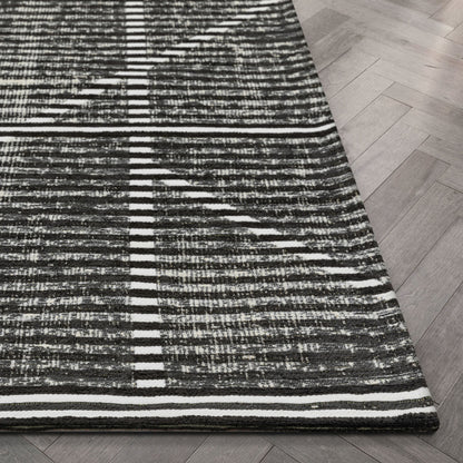 Jato Contemporary Distressed Geometric Pattern Grey Kilim-Style Rug CHA-77