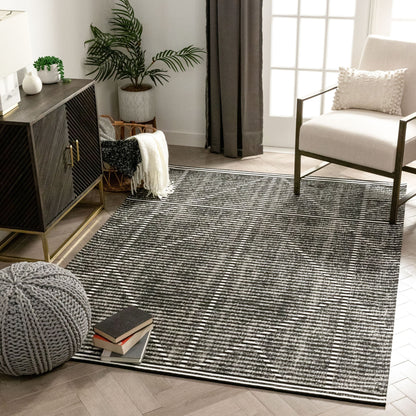 Jato Contemporary Distressed Geometric Pattern Grey Kilim-Style Rug CHA-77