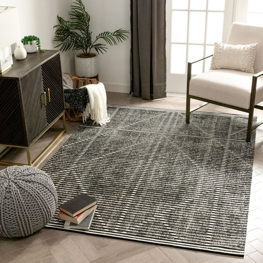 Jato Contemporary Distressed Geometric Pattern Grey Kilim-Style Rug CHA-77