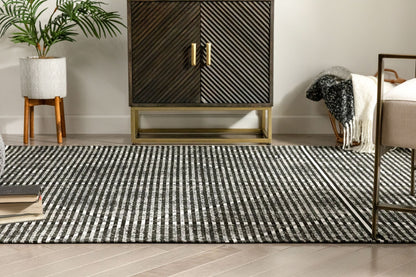 Jato Contemporary Distressed Geometric Pattern Grey Kilim-Style Rug CHA-77