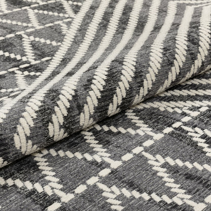 Kapa Contemporary Geometric Chevron Stripes Grey Kilim-Style Rug CHA-87