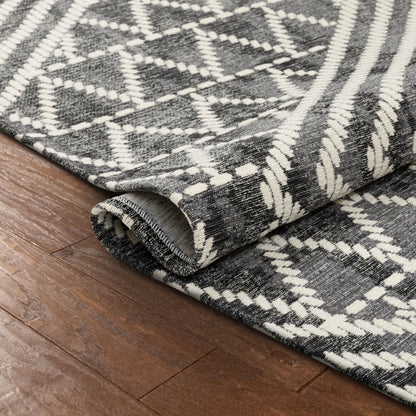 Kapa Contemporary Geometric Chevron Stripes Grey Kilim-Style Rug CHA-87