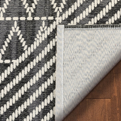 Kapa Contemporary Geometric Chevron Stripes Grey Kilim-Style Rug CHA-87