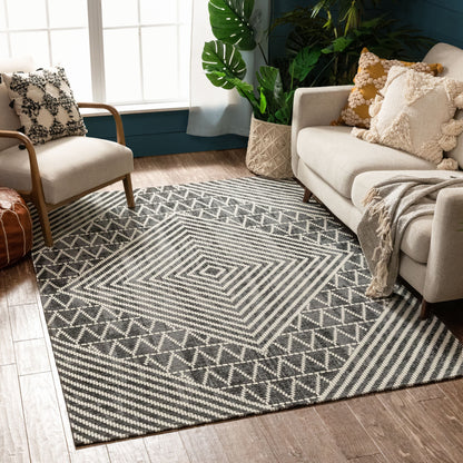 Kapa Contemporary Geometric Chevron Stripes Grey Kilim-Style Rug CHA-87