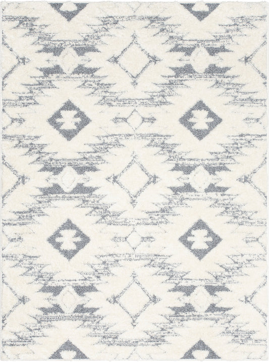 Ares Moroccan Diamond Trellis Grey High-Low Shag Rug DEL-17