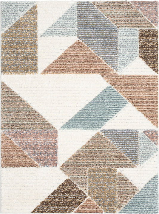 Perseus Modern Geometric Ivory High-Low Shag Rug DEL-26