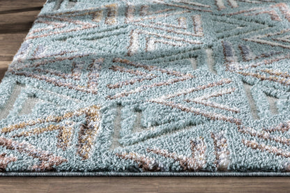 Thanatos Modern Geometric Light Blue High-Low Shag Rug DEL-56