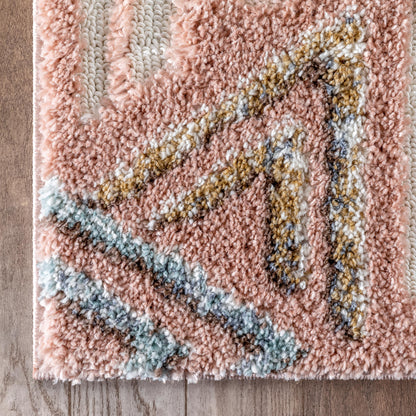Thanatos Modern Geometric Blush High-Low Shag Rug DEL-59