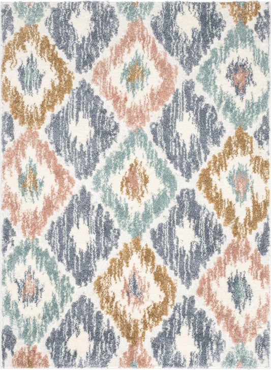 Helios Modern Ikat Ivory High-Low Shag Rug DEL-72