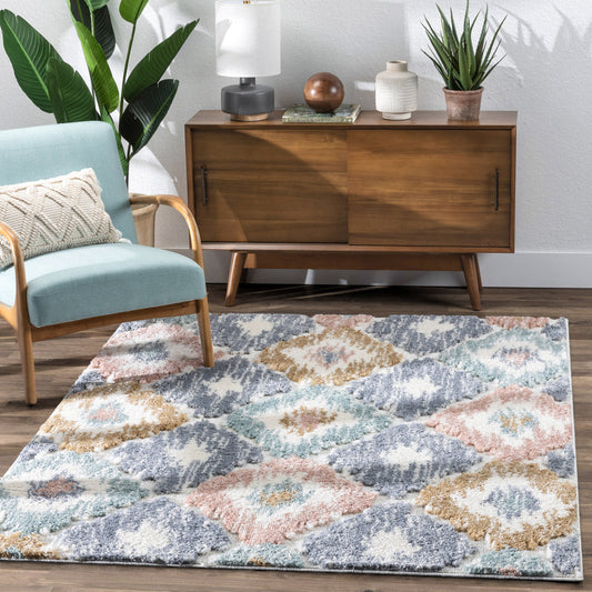 Helios Modern Ikat Ivory High-Low Shag Rug DEL-72